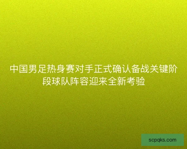 中国男足热身赛对手正式确认备战关键阶段球队阵容迎来全新考验